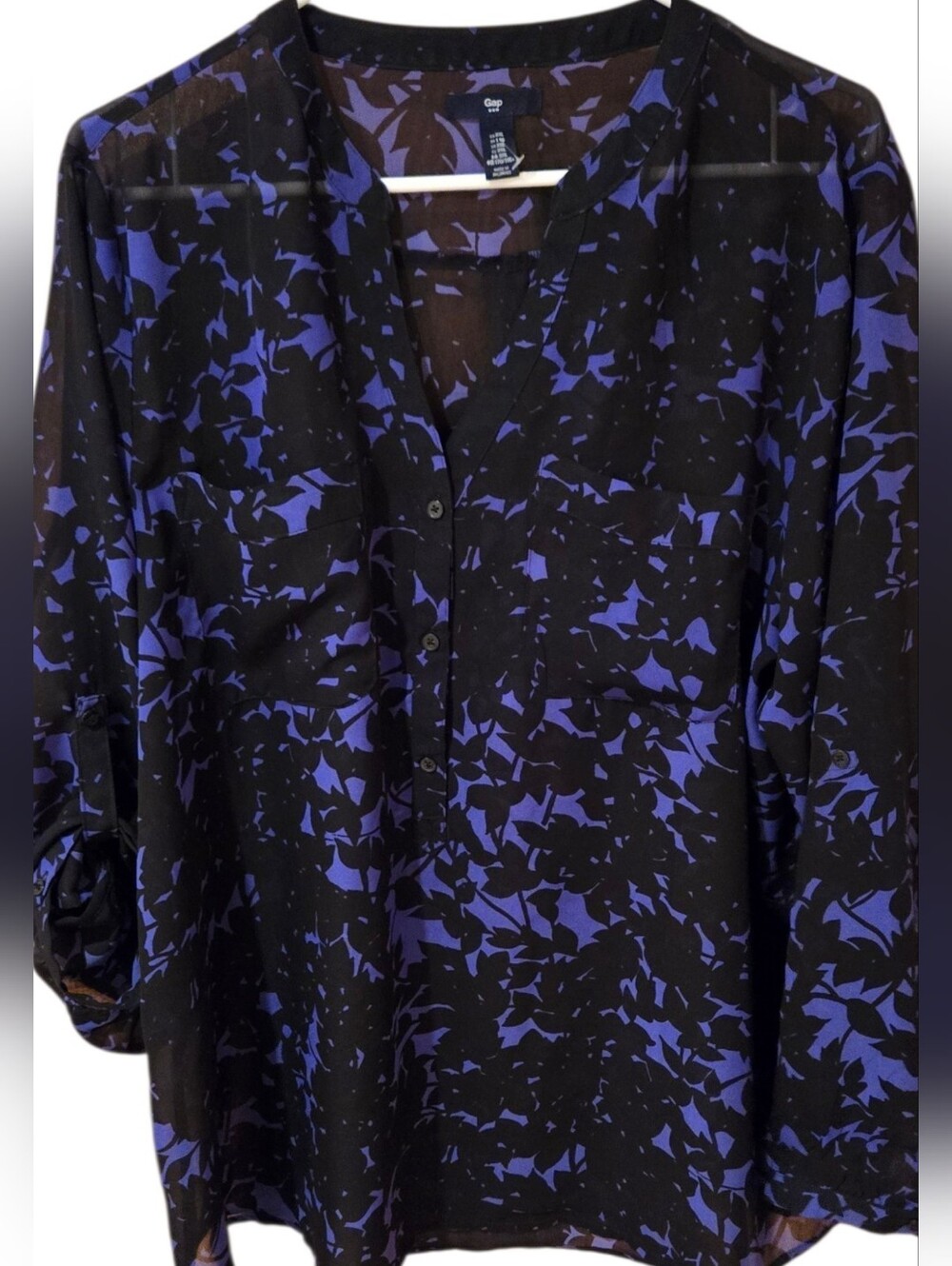 Gap Women’s Black Tunic Blouse with Purple Floral Print Size XXL